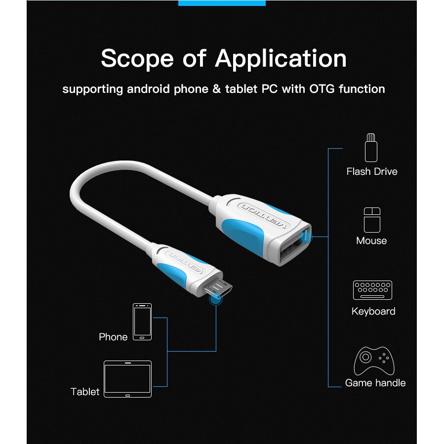 USB - Cáp USB OTG Vention, dài 25Cm VAS-A09-W025