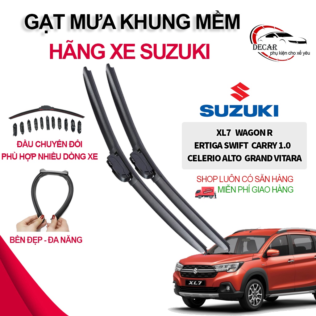 Gạt mưa khung mềm xe Suzuki XL7,Ertiga,Swift,Celerio,Alto,Grand Vitara,Carry,Wagon R cần gạt mưa silicon không xương