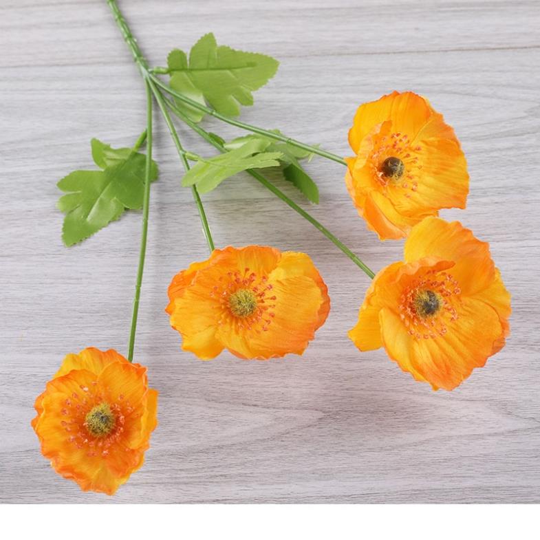 Hoa anh túc lụa loại 1 cành 4 bông trang trí nhà cửa