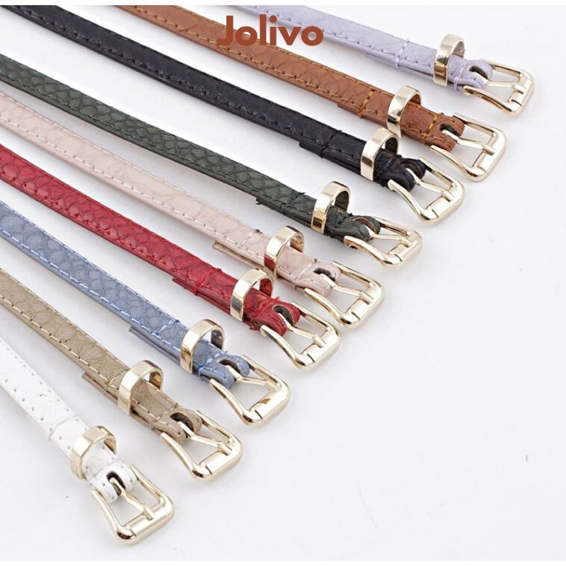 Dây thắt lưng da sần khóa vàng bản nhỏ thời trang nữ phong cách Hàn Quốc JOLIVO P.055.H