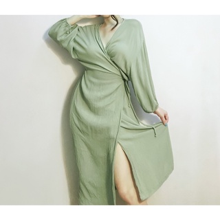 Đầm midi đũi đắp chéo cột dây eo