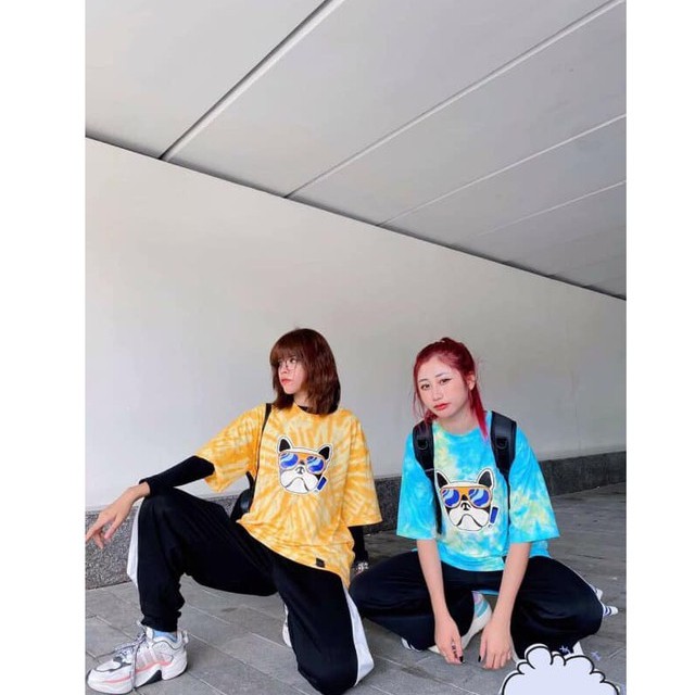 Áo thun nam nữ oversize loang màu in MÈO NGẦU ĐEO KÍNH cực hot