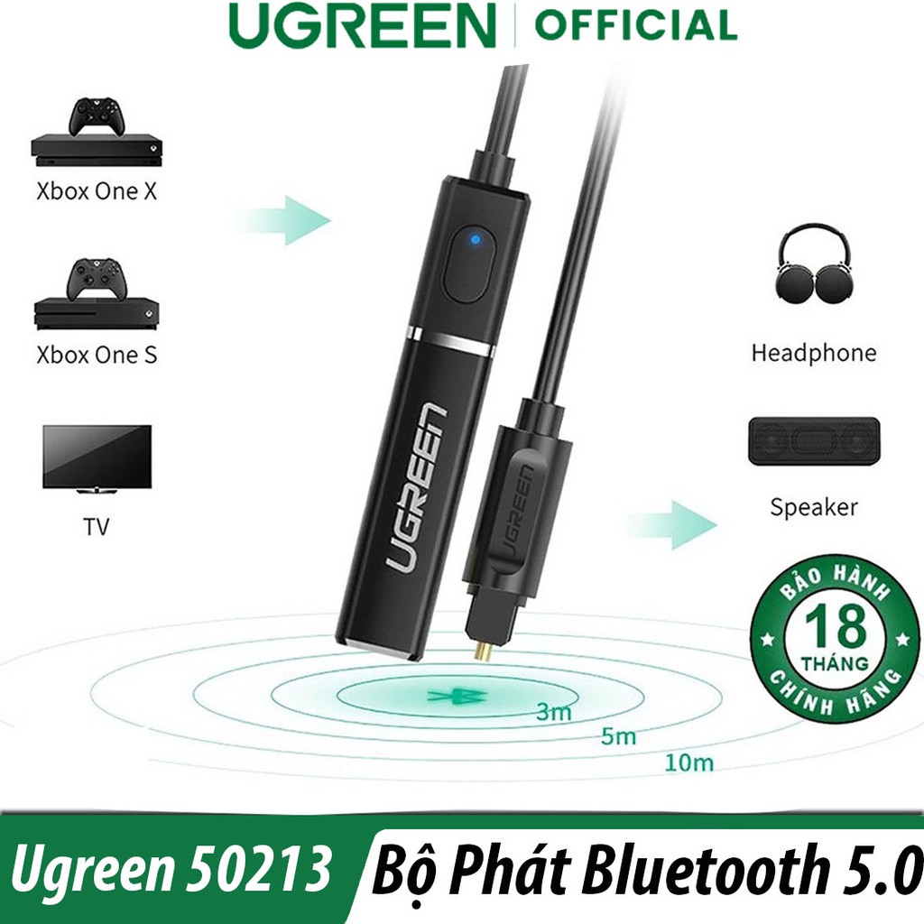 Bộ Phát Bluetooth 5.0 Kết Nối Tivi Với Loa, Amply Bluetooth Hỗ Trợ aptX Ugreen 50213 Chính Hãng
