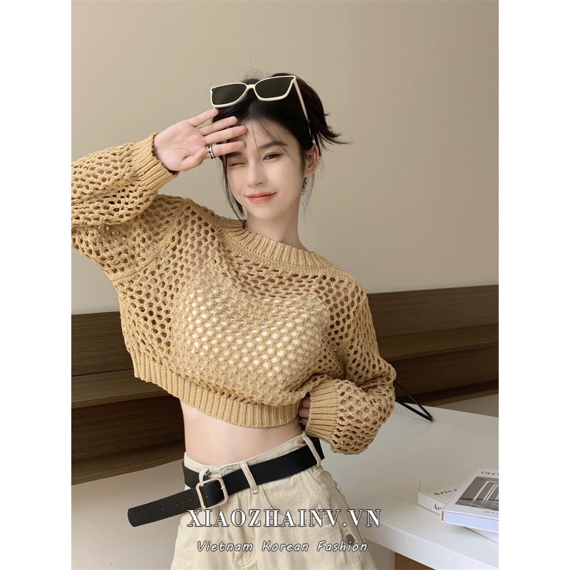 DUNEA Áo Croptop Dệt Kim Dáng Rộng Phong Cách Hàn Quốc Cổ Điển 4 Màu Sắc Lựa Chọn