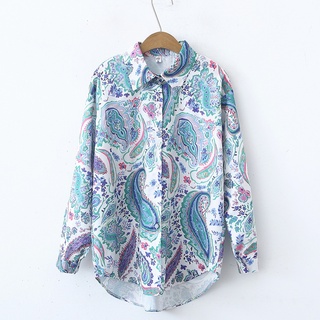 Áo Sơ Mi Tay Dài Dáng Rộng In Họa Tiết Phong Cách Âu Mỹ Thời Trang Cho Nữ