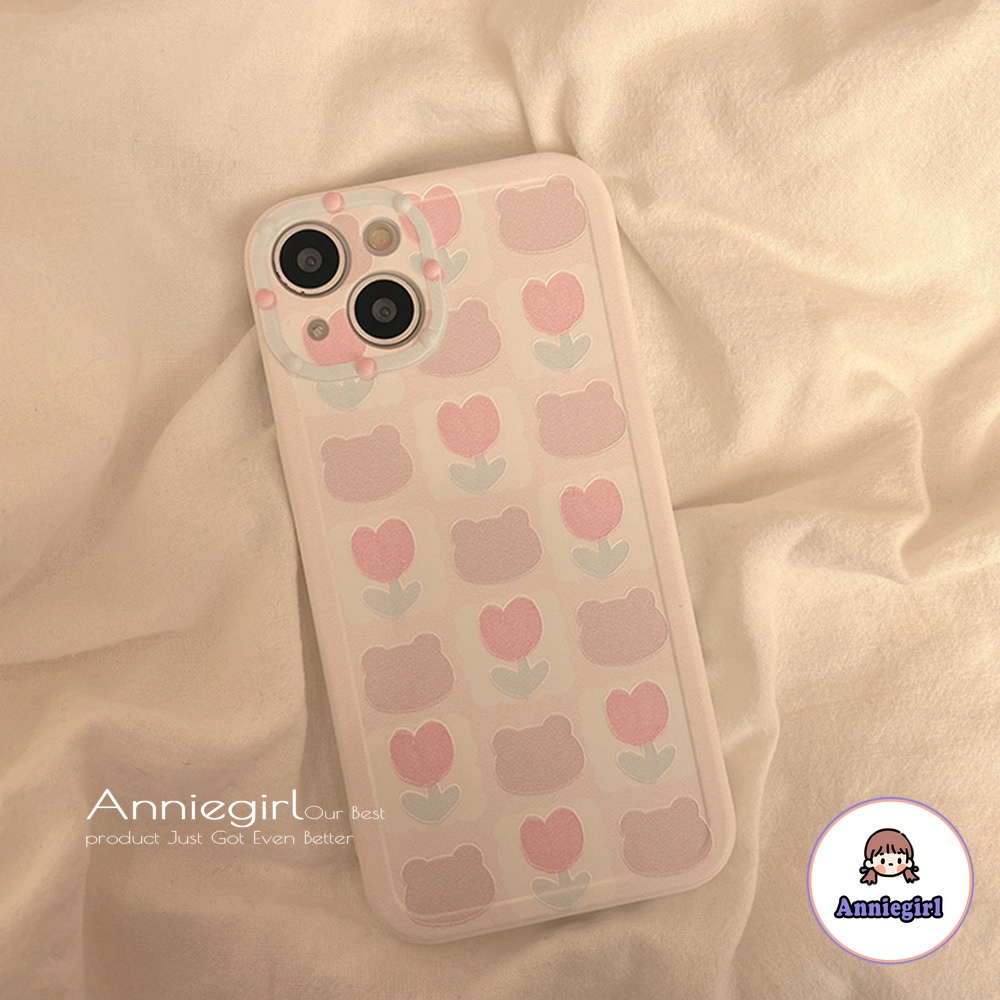 Ốp Điện Thoại TPU Dẻo Siêu Mỏng In Hình Gấu Hoa Tulip Hồng Cho IPhone 13 12 11 Pro Max X XR 8 7 Plus