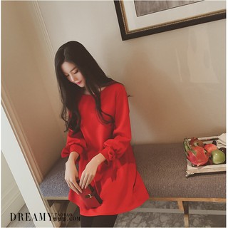 Đầm form suông tay nơ màu đỏ rực rỡ