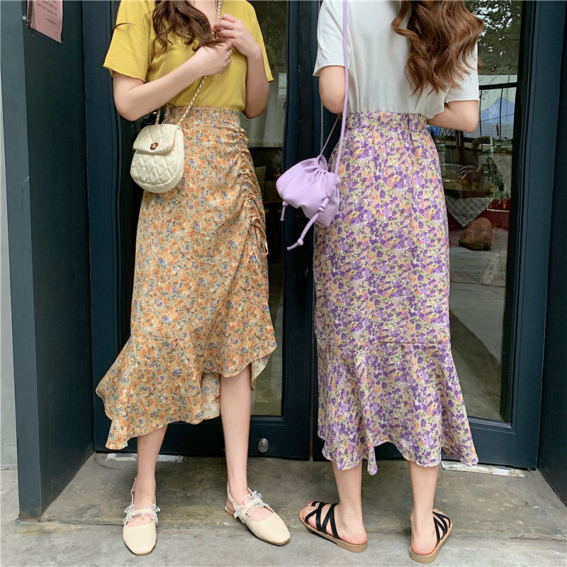 Đầm Voan Hoa Đuôi Cá Lưng Cao Thời Trang Mùa Hè Dành Cho Nữ201229