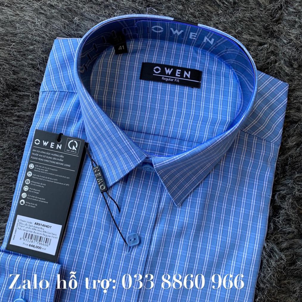 Sale Chính Hãng OWEN - Áo sơ mi dài tay Owen regular fit chất sợi sen ca rô màu xanh AR 91494 hot 🌺 neww * ! %