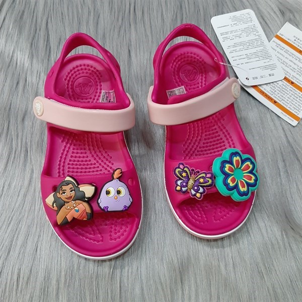 Sandal crocs bé gái, xăng đan cross baya trẻ em màu hồng đậm tặng kèm jibbitz stickers - Cross house