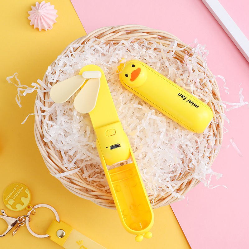 Quạt nhỏ gọn hình vịt con gắn móc khóa đáng yêu