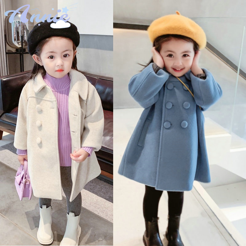 Annie Áo Khoác Len Hai Hàng Nút Thời Trang Mới Cho Bé Gái