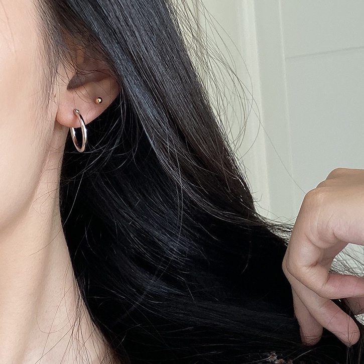 Khuyên tai tròn Bạc ý 925 bông tai nữ thời trang nguyên chất