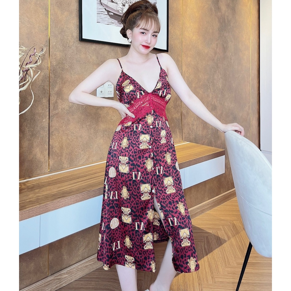 Váy Dài Lụa Nữ SOJUN Vải Latin Kết Nút Có Mút 43-60Kg