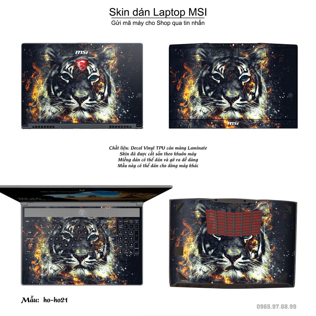 Skin dán Laptop MSI in hình Con hổ (inbox mã máy cho Shop)