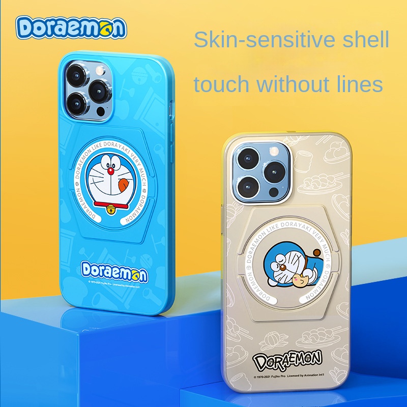Ốp Điện Thoại Có Ngăn Đựng Thẻ Từ Tính In Hình Doraemon Cho iPhone 13 Series