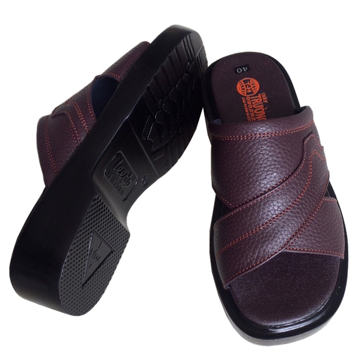 Dép nam quai ngang  đế cao 4.5cm Trường Hải da bò đen đế PU siêu nhẹ  QN0791 FORM NHO HƠN 1 SIZE