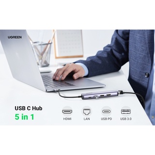 Bộ chuyển đổi USB-C sang 2*USB 3.0+HDMI+RJ45 Ugreen ( 10919)
