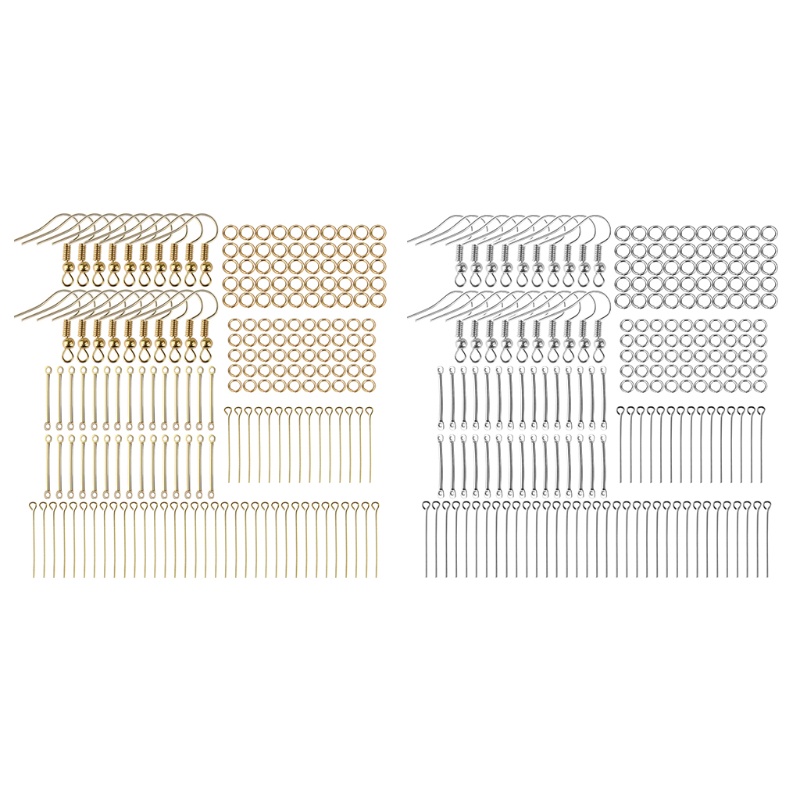 Bộ 220 móc nối bông tai màu sắc bạc/vàng DIY