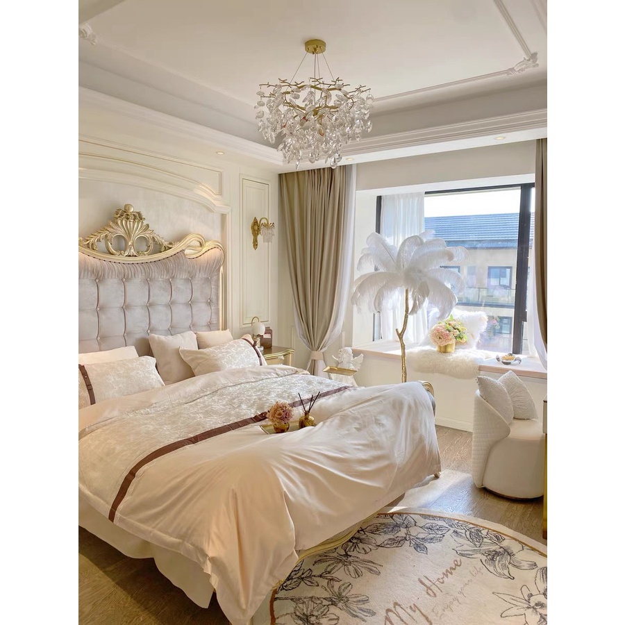 Bộ chăn ga gối lụa sateen 100s LIDACO mix ren nơ sang trọng