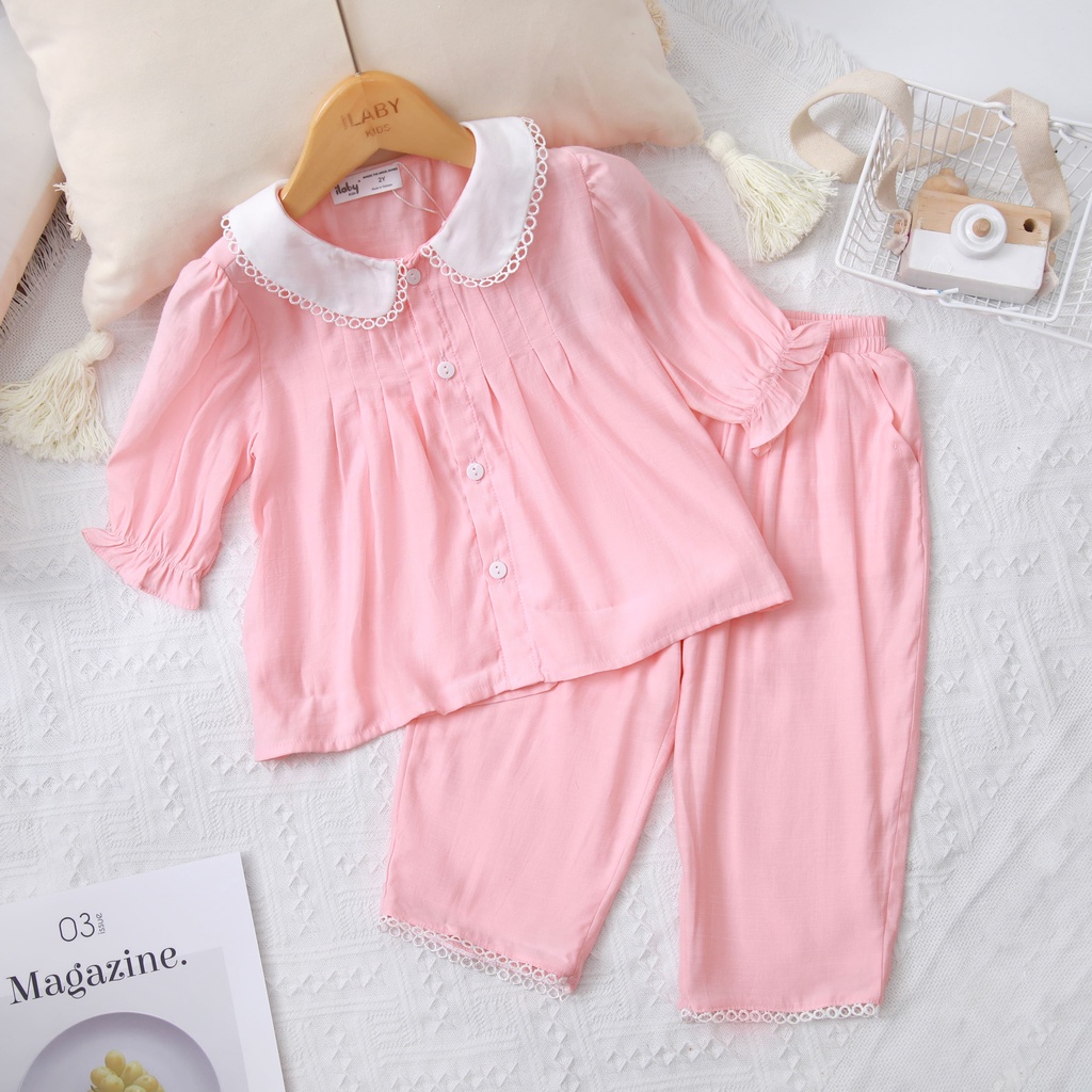 Set pyjama cho bé gái ILABY thiết kế cổ sen cách điệu [52IG05351021]
