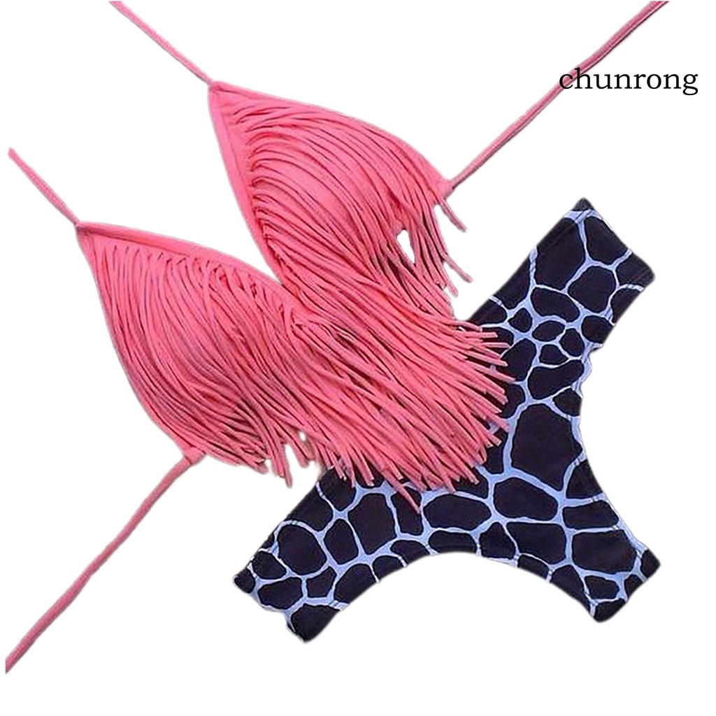 Bộ Bikini 2 Mảnh Phối Tua Rua Màu Sắc Tương Phản Thời Trang Mùa Hè