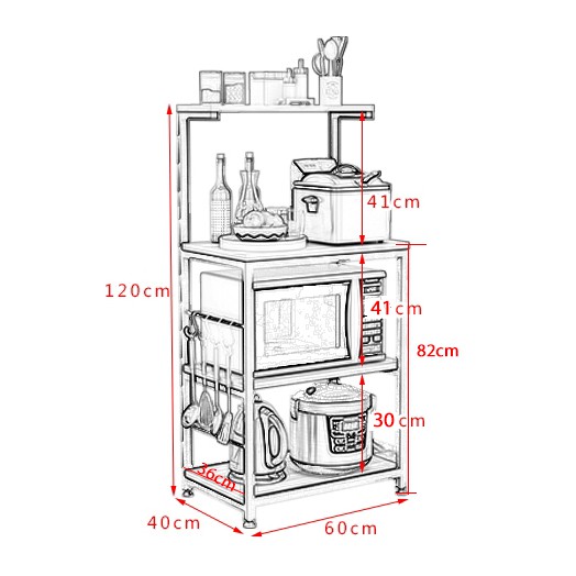 Kệ lò vi sóng, lò nướng Khung sắt Gỗ MDF YL173-1 120x40x60 cm | BigBuy360 - bigbuy360.vn