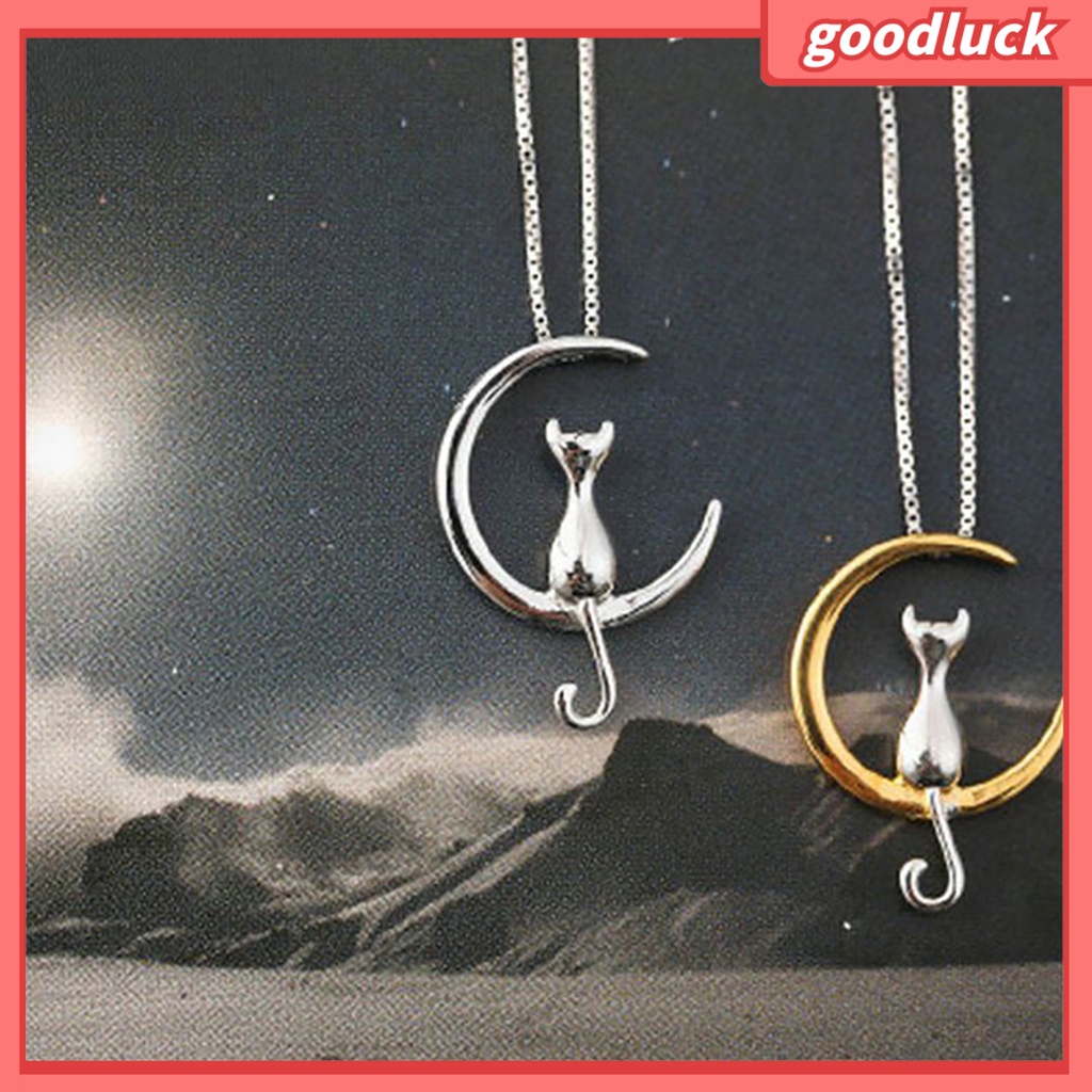 Vòng cổ Mặt Hình Mèo Và Mặt Trăng Lưỡi Liềm Dễ Thương