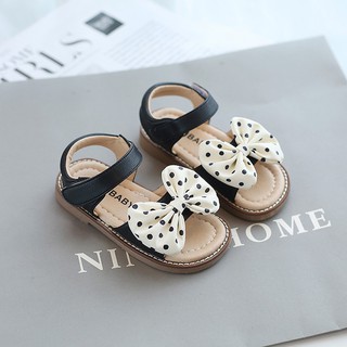 Dép Sandal trẻ em  MG Nơ chấm bi baby màu đen cho bé gái từ 1 đến 5 tuổi