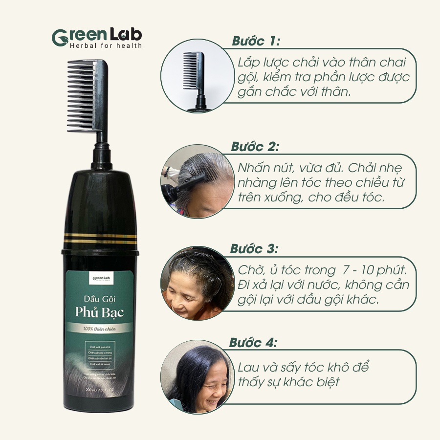 Dầu gội Phủ Bạc GreenLab thiên nhiên tóc nhuộm đen trong 7 phút 200ml