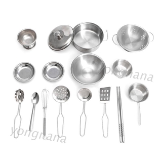 ★TOY♣ 16pcs Stainless Steel Kitchen Cooking Utensils Mini Kitchen Tools Play House Toy