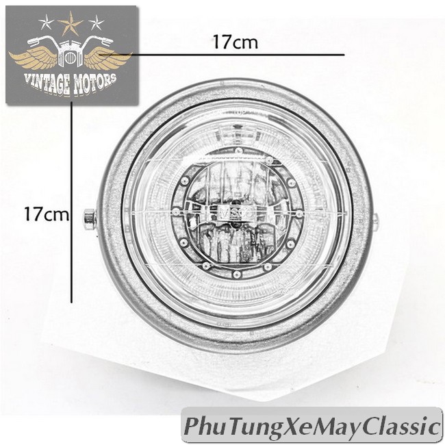 ĐÈN PHA XE MÁY ĐỘ CLASSIC - Đèn pha led viền xanh độ Cafe Racer Tracker CG125 SU GN125 Win