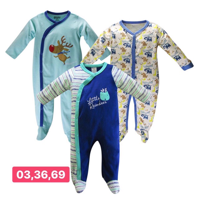 Set 3 bộ body liền chân hàng xuất dư cho bé trai và bé gái
