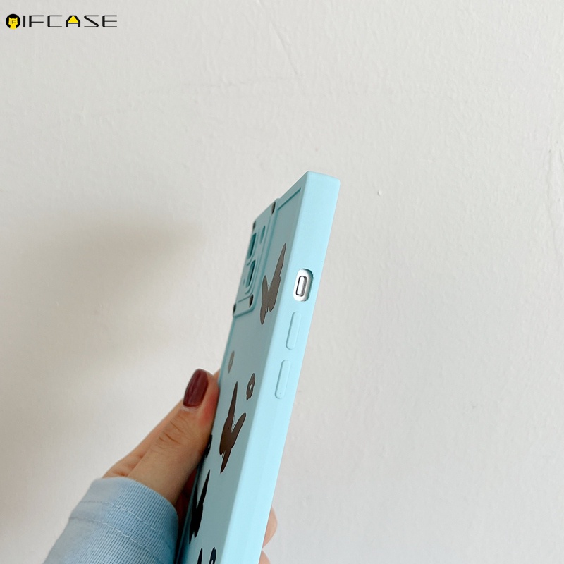 Ốp Điện Thoại Mềm Chống Sốc Có Giá Đỡ Hình Vuông Họa Tiết Bướm Cho iPhone 13 12 11 Pro Max XS Max XR X