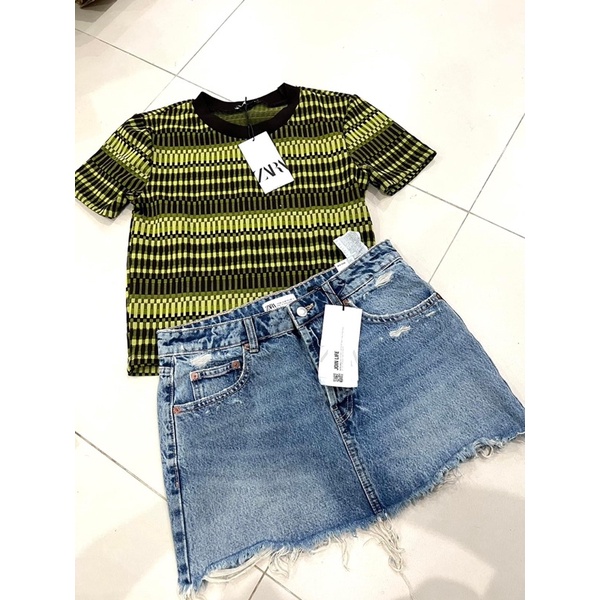 Áo kẻ xanh rêu new tag zara chuẩn authentic