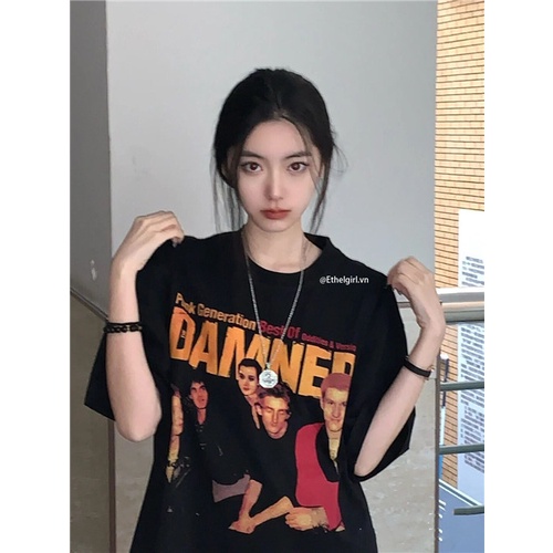 Áo Thun Tay Ngắn Dáng Rộng In Hình Ban Nhạc rock Mỹ Cổ Điển Dễ Phối Đồ Thời Trang Cho Nữ
