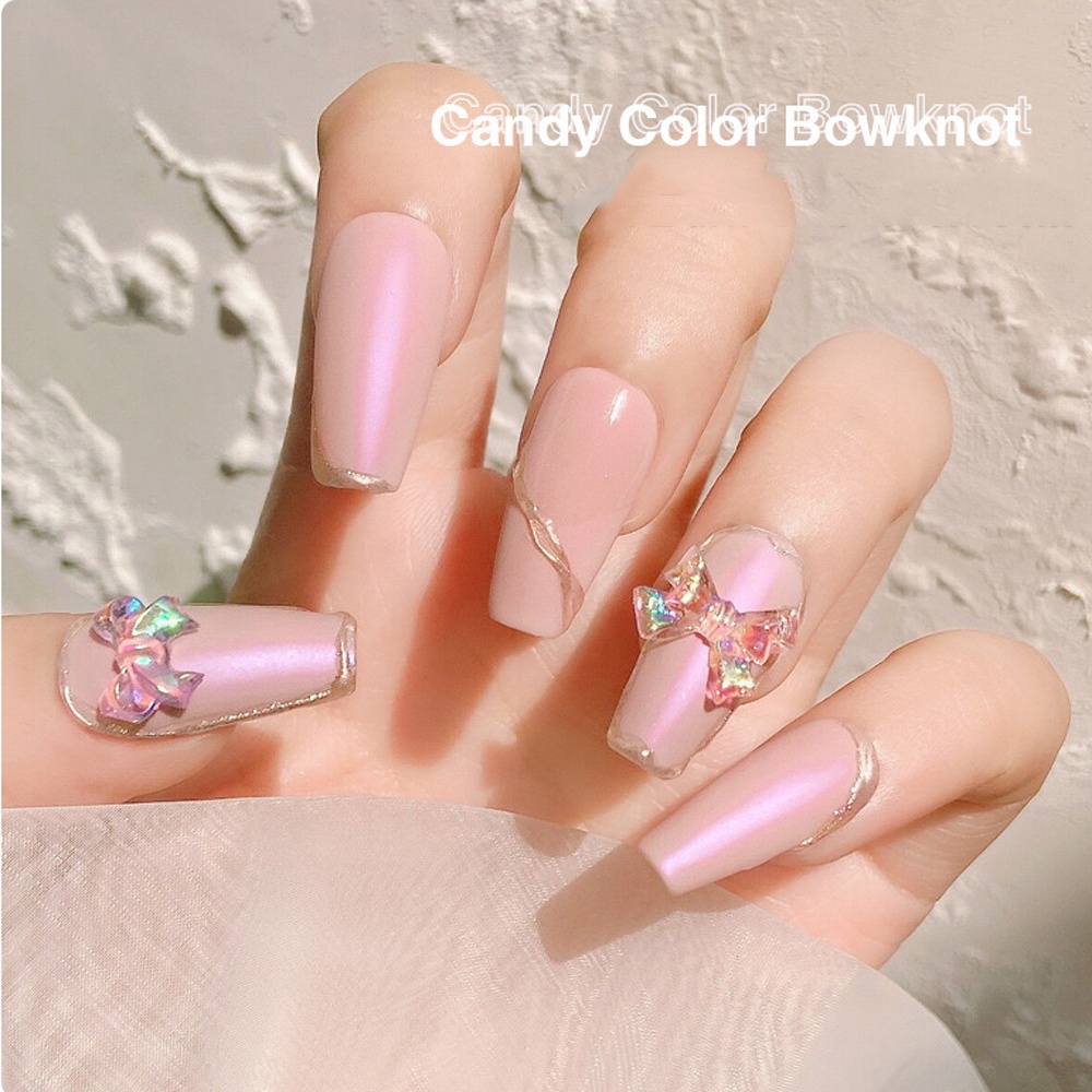 Miếng Dán Trang Trí Móng Tay Hình Nơ 3D Màu Trong Suốt Lấp Lánh Thời Trang Dành Cho Nữ