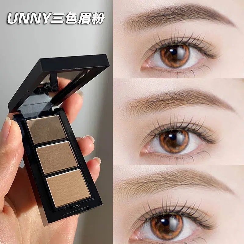 Bột kẻ mày UNNY ba màu xám nâu không thấm nước, không thấm mồ hôi, không phai, sửa chữa, làm nổi bật, chì kẻ mày ba trong một