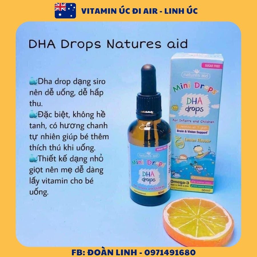 DHA Drops Natures Aid Anh 50ml, Hàng Chuẩn Anh, DHA Drops, Bổ sung DHA cho trẻ từ 3 tháng natures aid