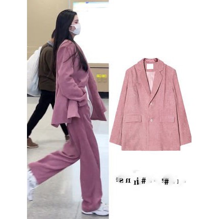 (Hàng Đẹp)Ảnh thật 7 hình cuối-2W559.Set áo blazer nhung kèm quần suông rộng thời trang Hàn Quốc