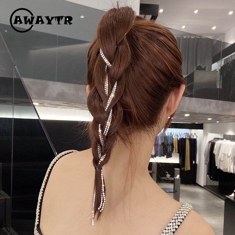 Kẹp Tóc Dạng Dây Xích Đính Đá Pha Lê Lấp Lánh Thời Trang Hàn Quốc Cho Nữ