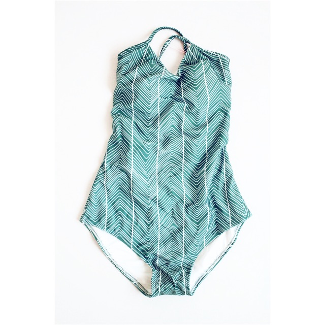 (Có sẵn) Đồ bơi/ bikini liền thân đan lưng xanh