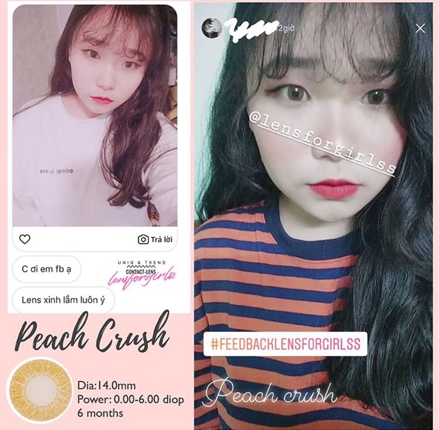 <Sẵn 3 và lẻ độ 1,5-3-3,5-4 độ > Kính áp tròng PEACH CRUSH (Hsd 6 tháng)