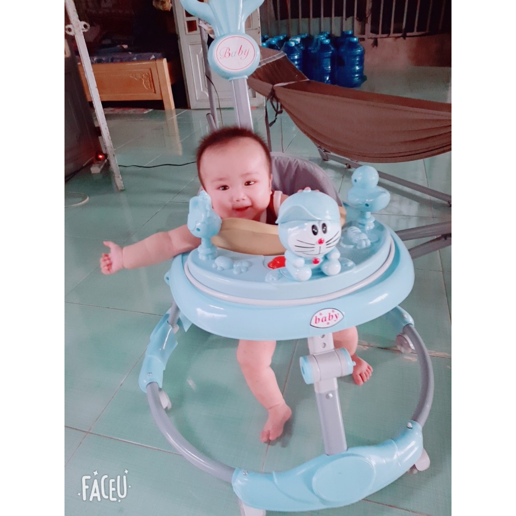 Xe tập đi cho bé hình gấu, khung xe kim loại chắc chắn - có kèm nhạc, tay đẩy phía sau