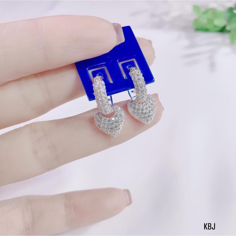 BÔNG TAI TIM KHOEN BẬP MẶT ĐÁ BẠC TA