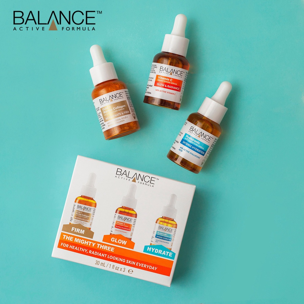 Combo Serum Dưỡng Ẩm Sáng Da Balance Active Formula (Vitamin C + Hyaluronic Hydrating + Gold Collagen)