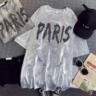 Áo thun lụa đá fom rộng mốt tay lỡ