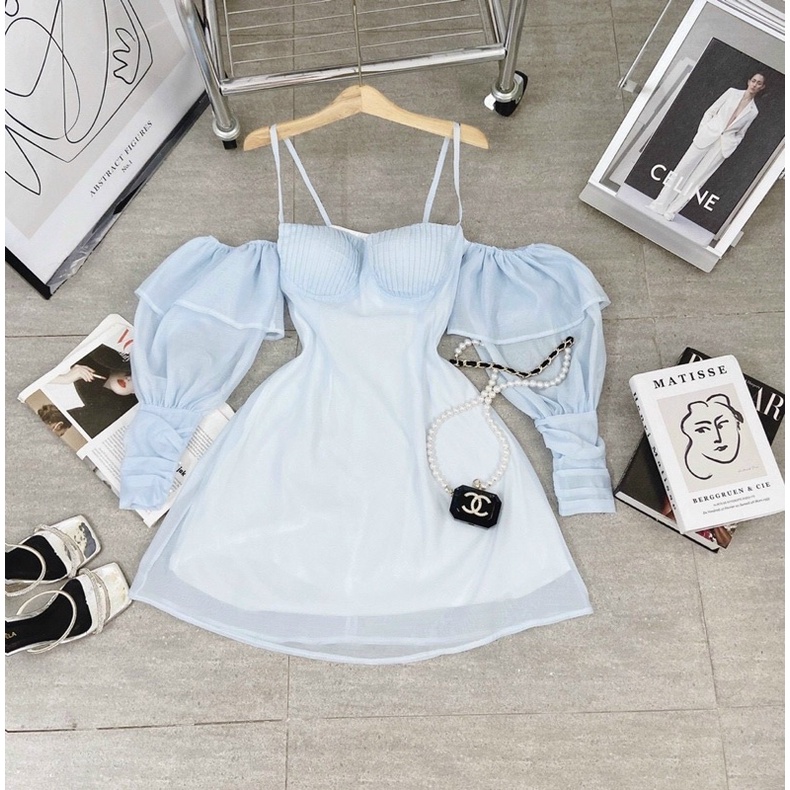 ĐẦM XANH 2S TAY PHỒNG PHỐI VOAN RỚT