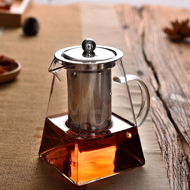 ẤM TRÀ THỦY TINH CHỊU NHIỆT LÕI LỌC INOX VUÔNG 750ML