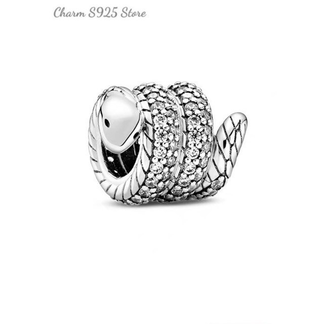 charm pan con rắn nhỏ đính đá trắng bạc s925 cao cấp